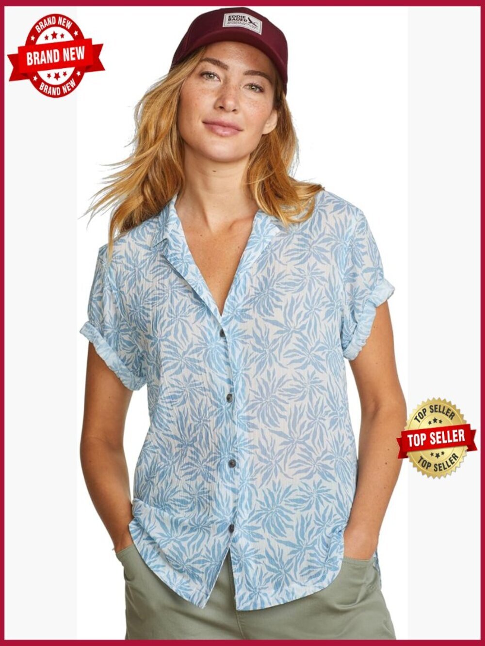 Short Sleeve Packable Camp Shirt Lightweight Cotton Women's T-Shirt